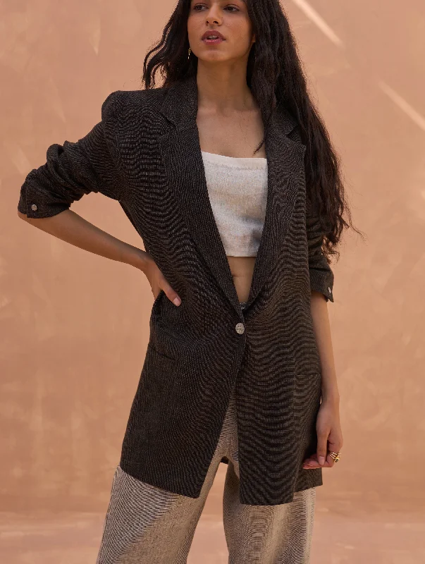 Carla Linen Summer Blazer - Charcoal Women's Vintage Suit