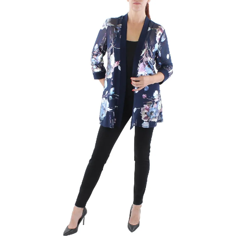 R&M Richards Womens Petites Mesh Foiled Open-Front Blazer Women's Boutique Suit