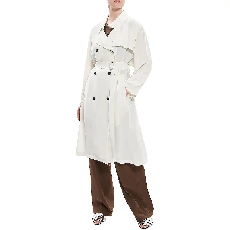 Theory Womens Double-Breasted Lightweight Trench Coat Peter Pan Collar Cowl Neck Turtleneck