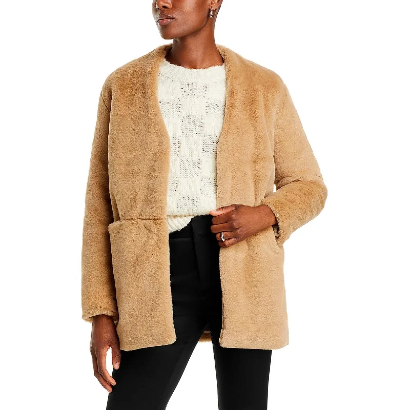 French Connection Womens Buona Pocket Faux Fur Faux Fur Coat Nylon Polyester Spandex