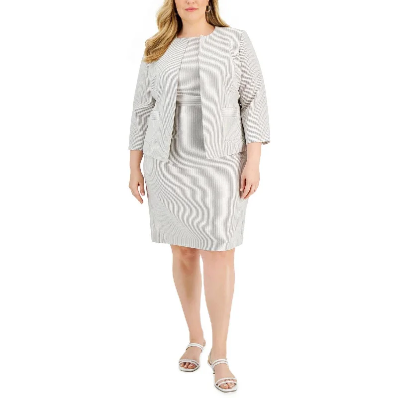 Le Suit Womens Plus Striped Open Front Collarless Blazer Fashion Women's Blazer