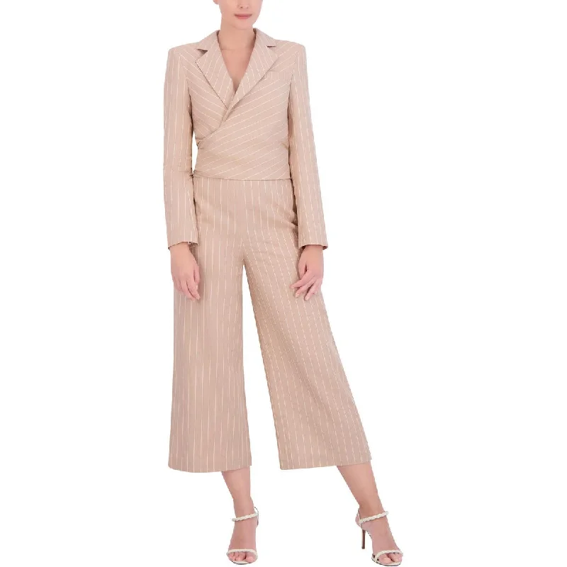 BCBGMAXAZRIA Womens Linen Blend Cropped Open-Front Blazer Women's Vintage Suit