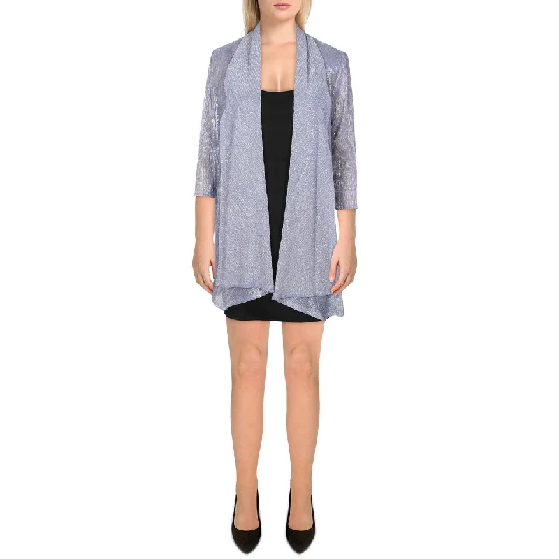 R&M Richards Womens Petites Metallic Drapey Duster Blazer Women's Pencil Blazer