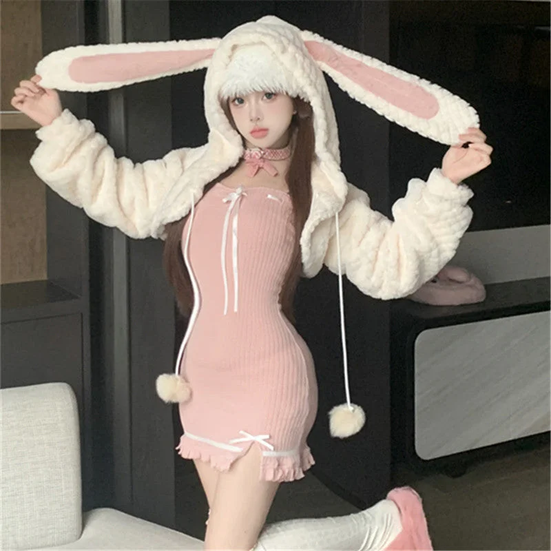 Bunny Ears Coat + Dress PA10012 Parka Down Jacket Wool Coat