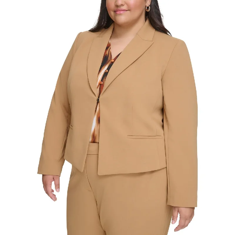 Calvin Klein Womens Plus Crepe Open-Front Blazer Women's Plaid Suit