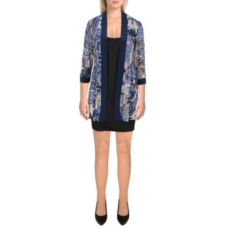 R&M Richards Womens Mesh Printed Duster Blazer Women's Party Jacket