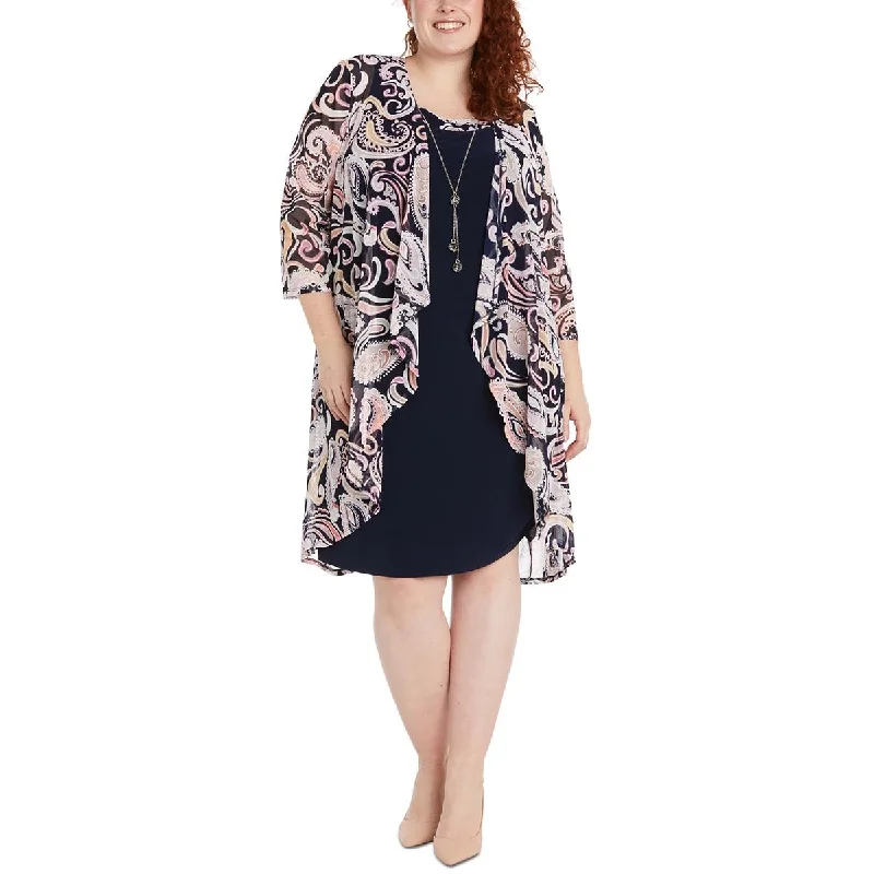 R&M Richards Womens Plus Paisley Open Front Duster Blazer Women's Classic Blazer