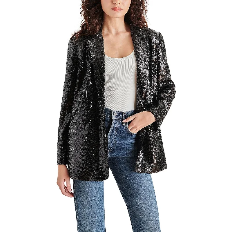 Steve Madden Womens Sequined Notch Collar One-Button Blazer Women's Party Jacket