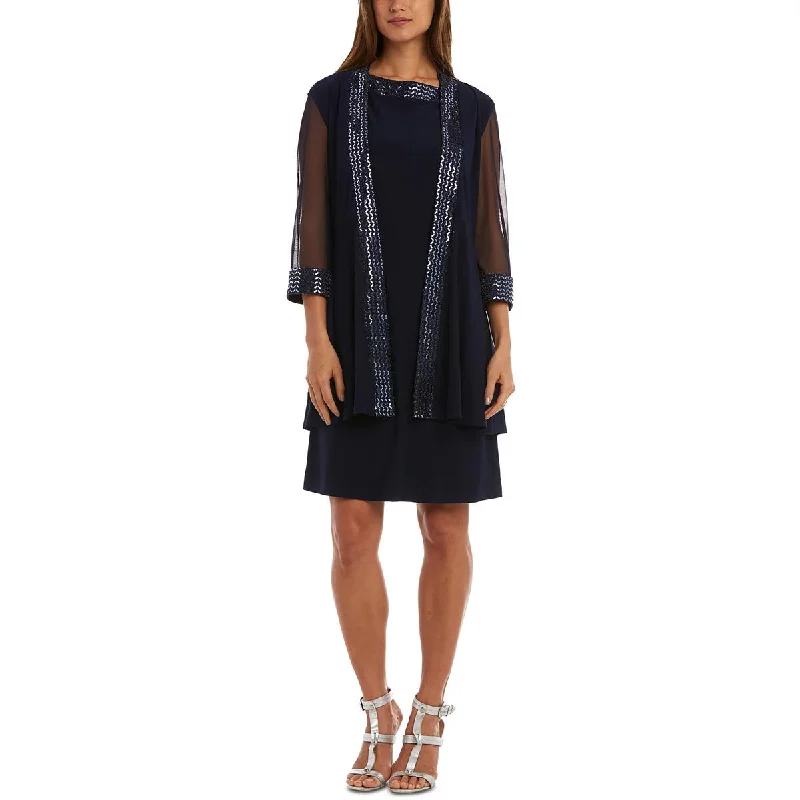 R&M Richards Womens Petites Embellished Mesh Duster Blazer Women's Custom Jacket
