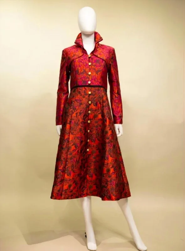 Brocade Coat Dress Red Quilted Jacket Anorak Windbreaker
