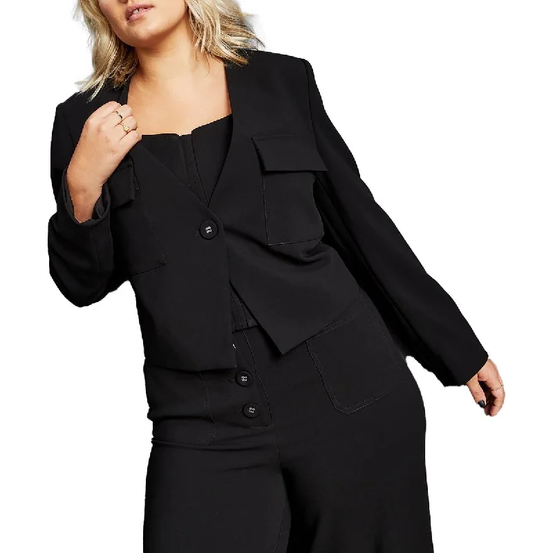 Royalty By Maluma Womens Collarless Suit Separate One-Button Blazer Women's Handmade Blazer