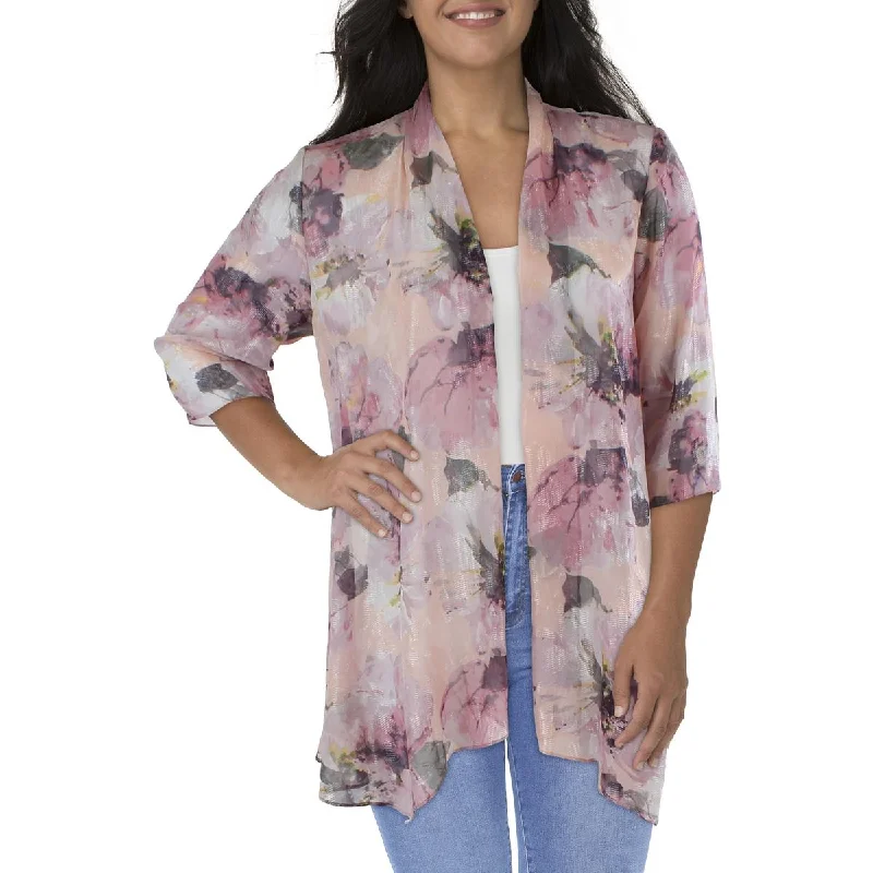 R&M Richards Womens Plus Chiffon Floral Duster Blazer Women's Lightweight Blazer