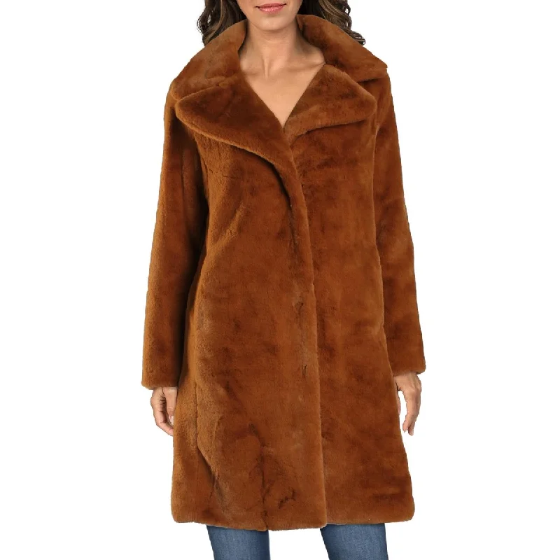Avec Les Filles Women’s Mid-Length Faux Fur Coat with Notch Lapel Pockets Sleeves Lining