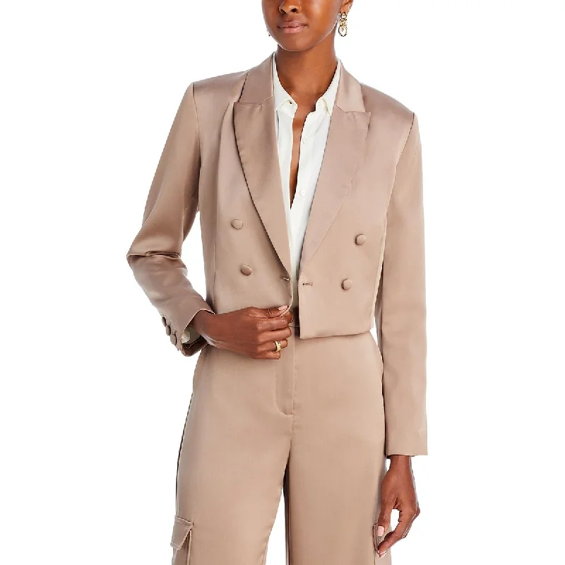 Lucy Paris Womens Satin Cropped Double-Breasted Blazer Women's Radiation Jacket