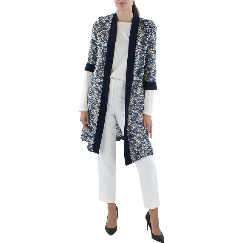 R&M Richards Womens Petites Knit Metallic Duster Blazer Women's Warm Suit