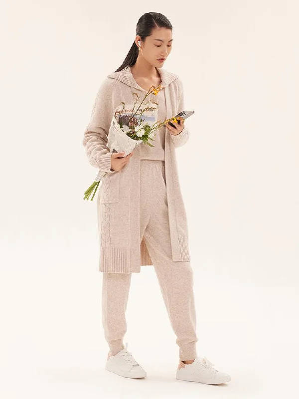 Knitted Patterned Mid-length 100% Wool Coat Anorak Windbreaker Fleece