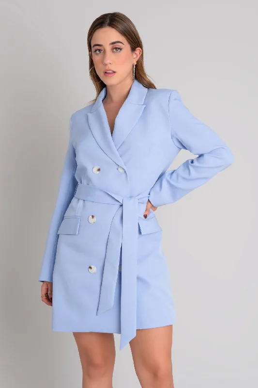 Vestido blazer corto cruzado con cinturón Linen Women's Suit