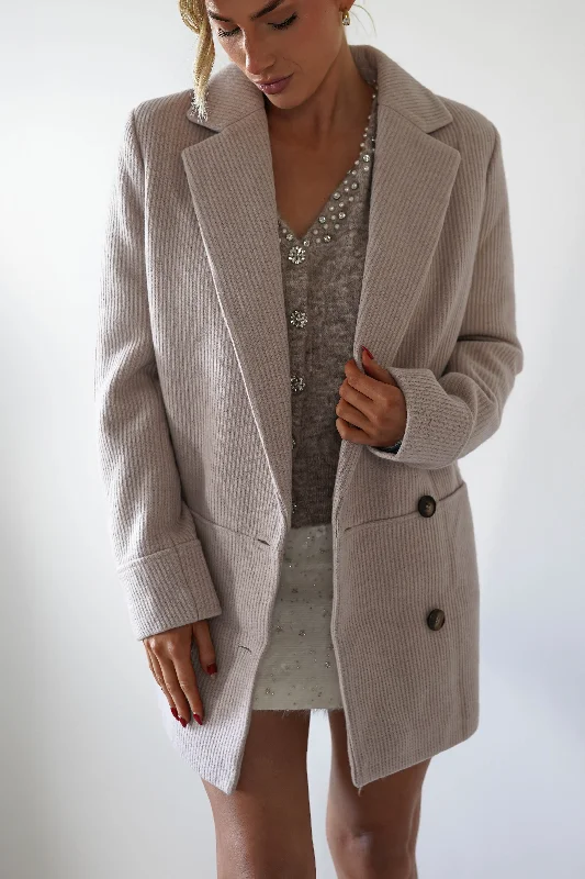 Reno Tailored Over Sized Coat | Taupe Chenille Brocade Lace