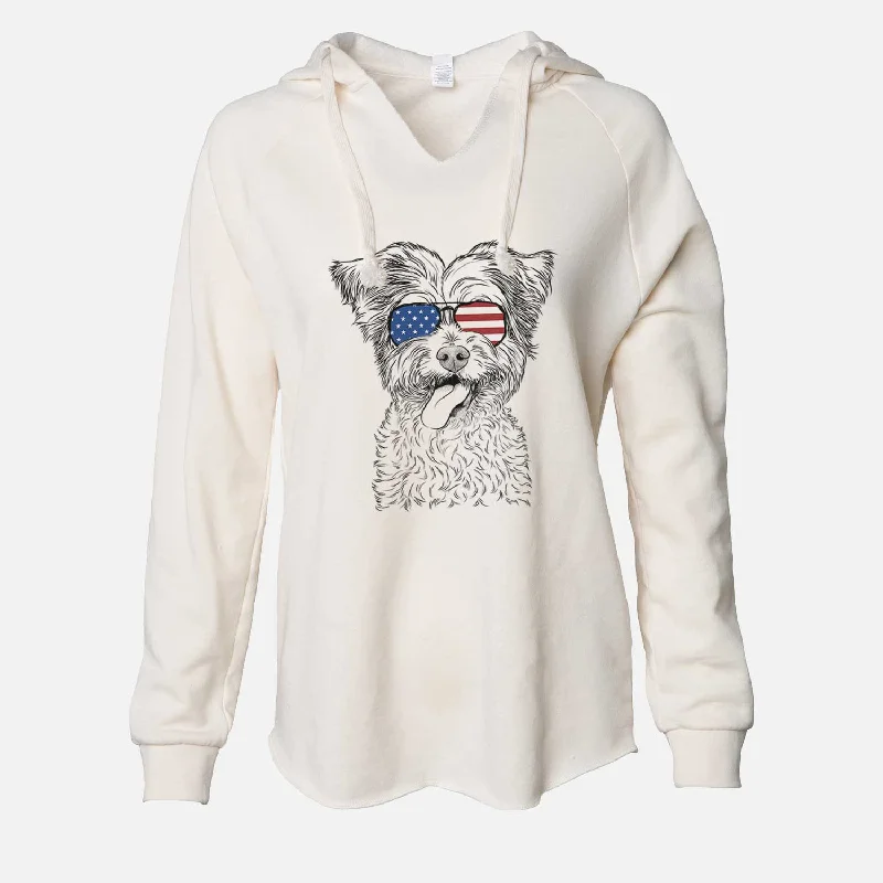 USA Sweetie the Terrier Mix - Cali Wave Hooded Sweatshirt Hoodie with Applique Textured Unique USA Sweetie the Terrier Mix - Cali Wave Hooded Sweatshirt Hoodie with Applique Textured Unique
