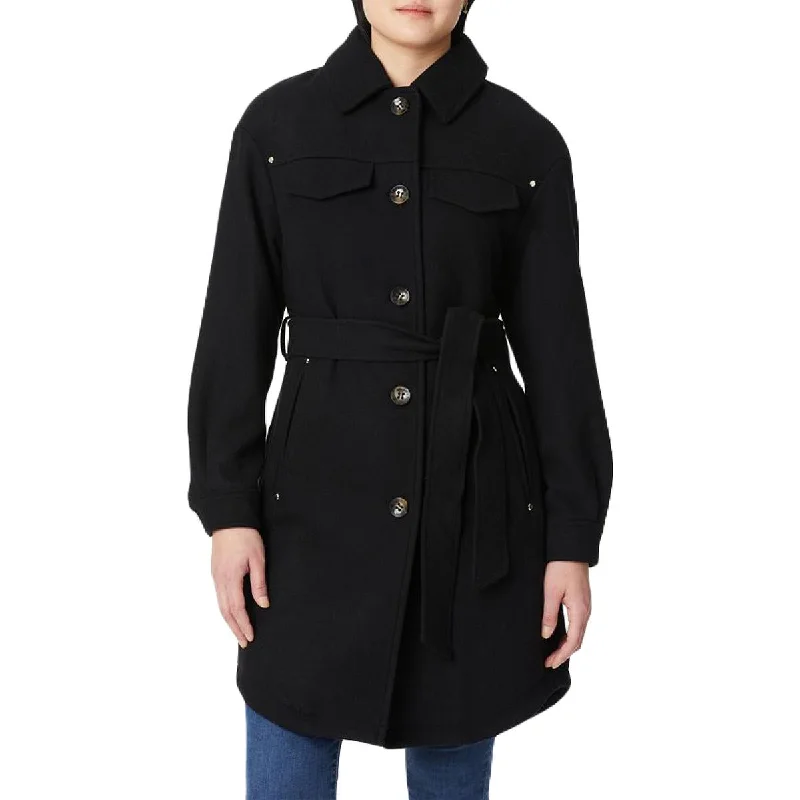 Vince Camuto Womens Belted Warm Wool Coat Cuffed Rolled Raglan
