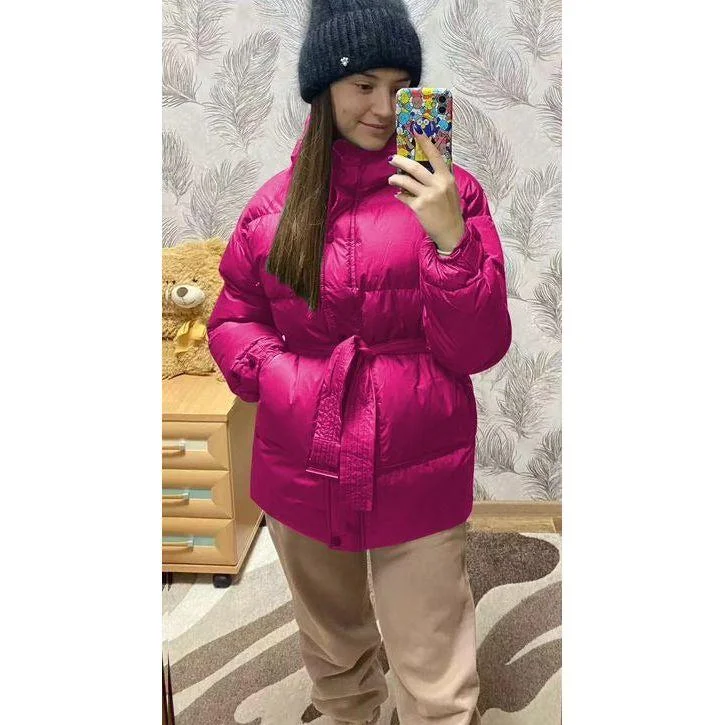 Buttoned Bomber Coat Trim Padded Insulated