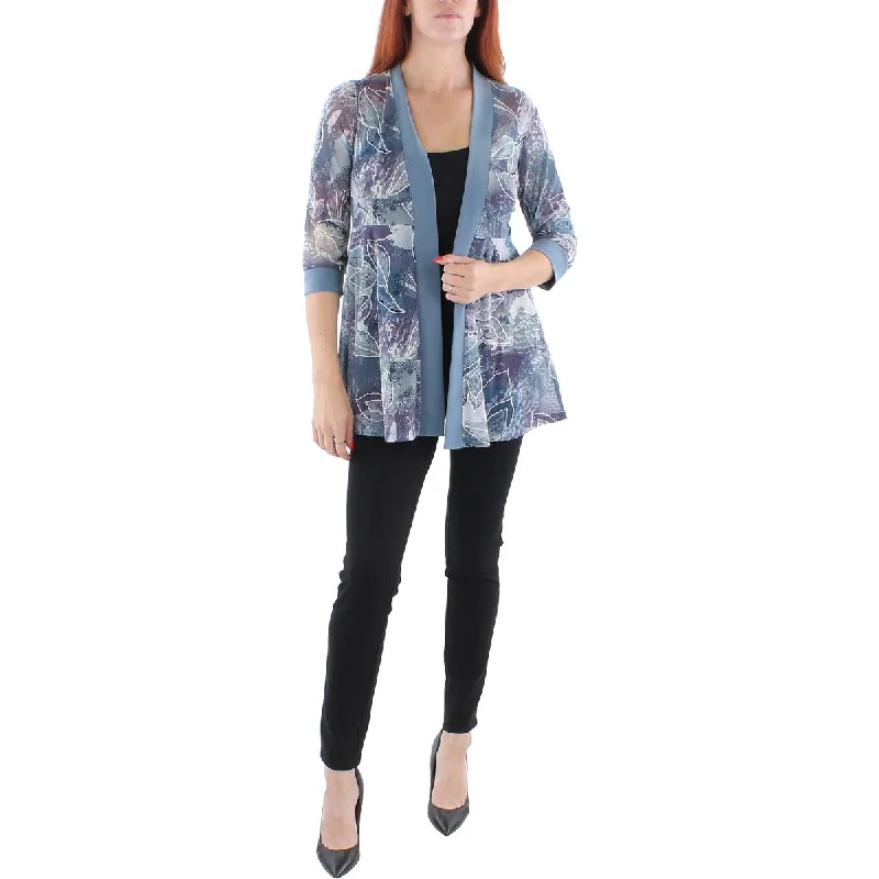 R&M Richards Womens Petites Mesh Printed Duster Blazer Women's Fashion Blazer