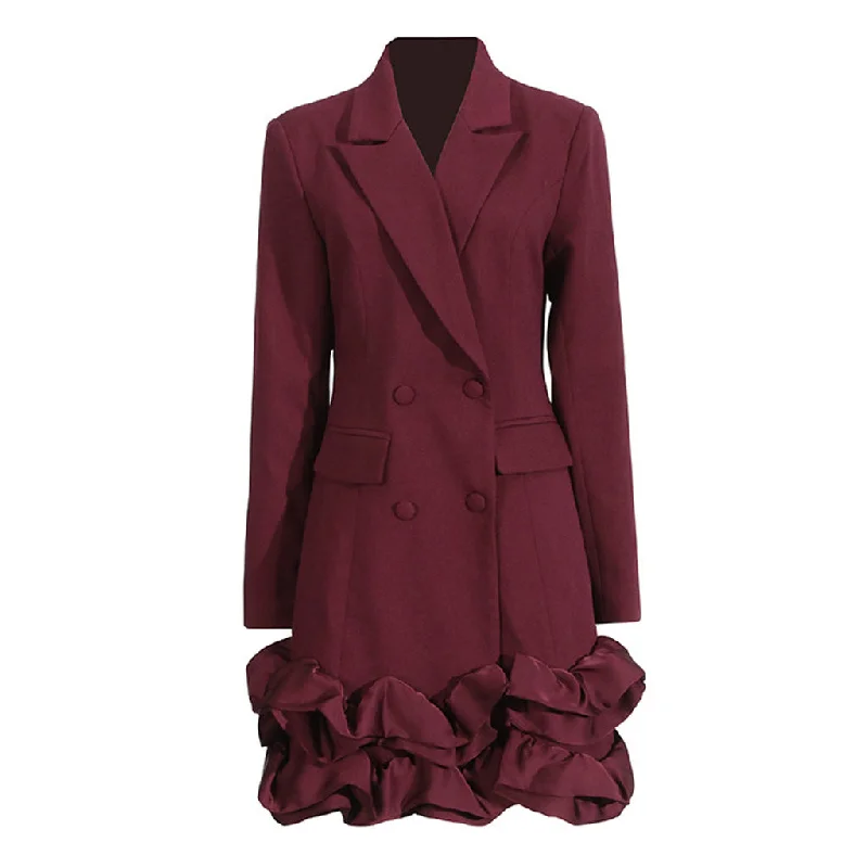 Romantic Lapel Shoulder Pad Double Breasted Ruffle Party Mini Blazer Dress Women's Custom Jacket Romantic Lapel Shoulder Pad Double Breasted Ruffle Party Mini Blazer Dress Women's Custom Jacket