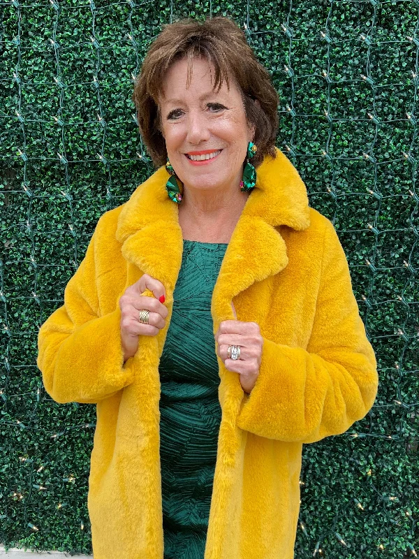 Faux Fur Car Coat Print Jacquard Embroidered