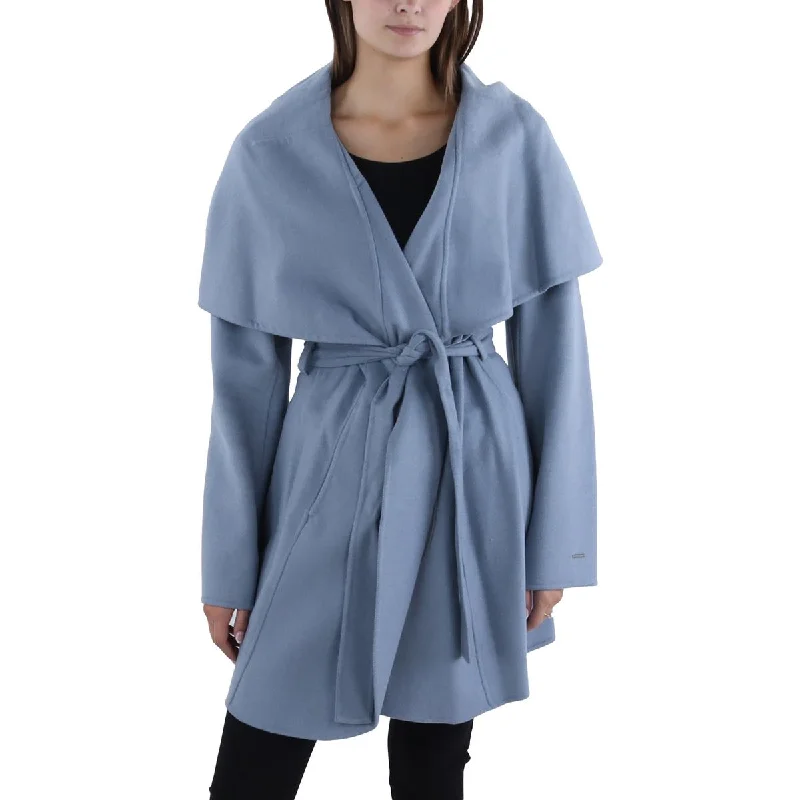Tahari Womens Wool Blend Belted Wrap Coat Boat Shawl Notched