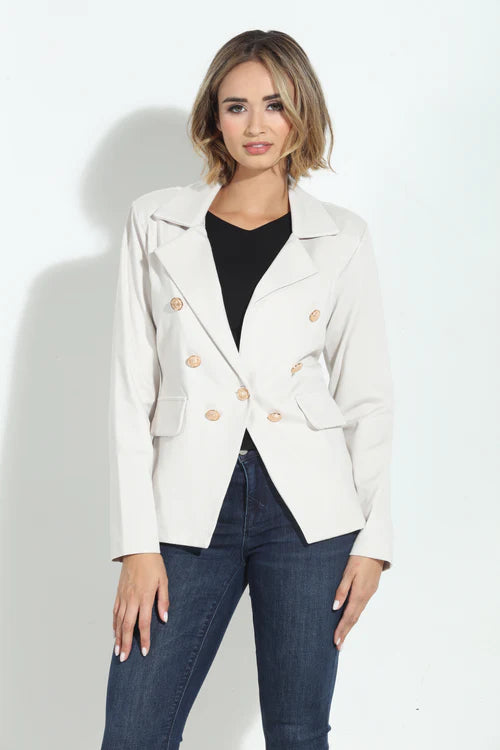 Button Ponti Blazer - White Women's Premium Blazer