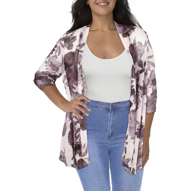 R&M Richards Womens Plus Chiffon Metallic Duster Blazer Women's Fashion Blazer
