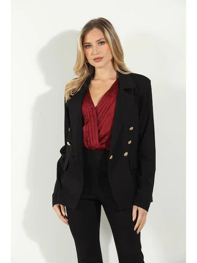 Button Ponti Blazer - Black Women's Premium Blazer