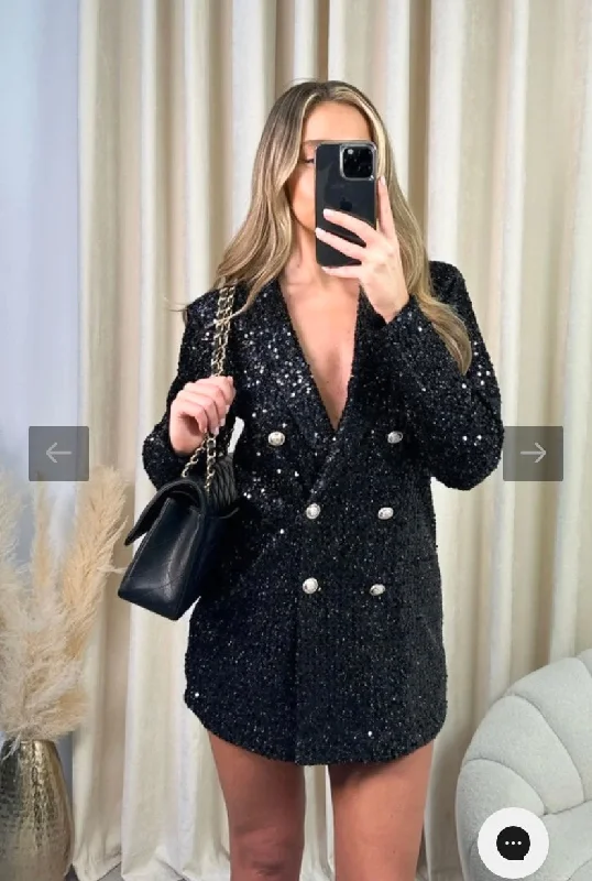 MILLY BLACK SEQUIN EMBELLISHED BLAZER Women's Lightweight Blazer