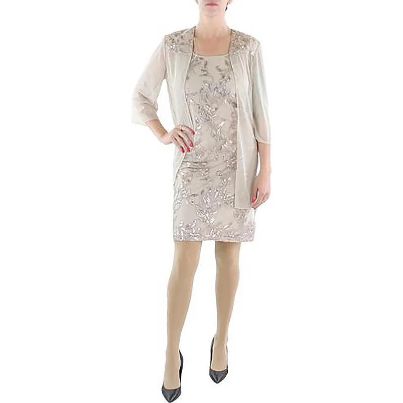 R&M Richards Womens Sequined  Duster Blazer Women's Classic Blazer