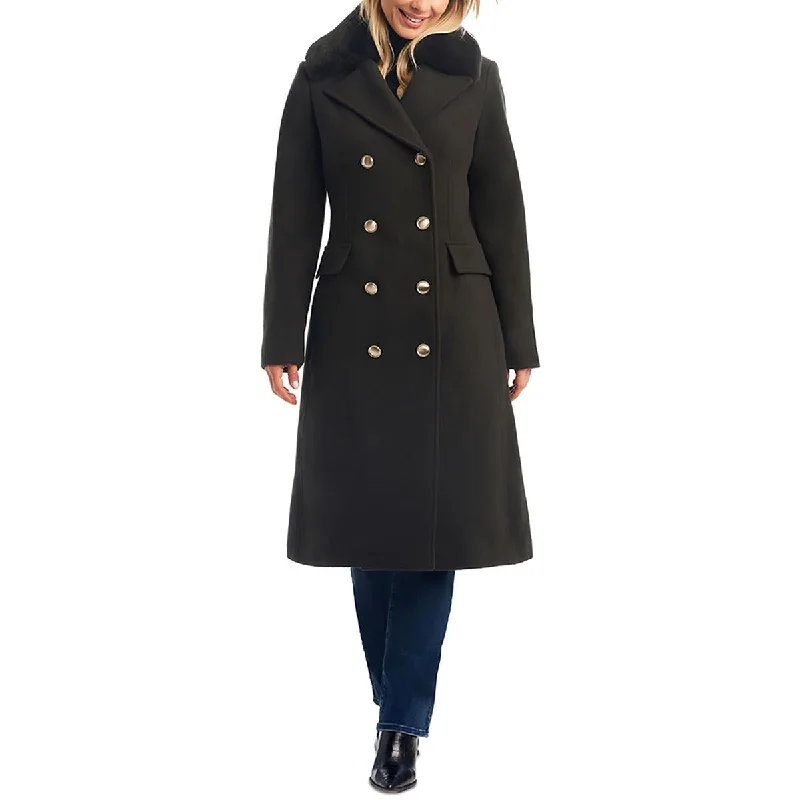 Vince Camuto Womens Wool Blend Cozy Pea Coat Bomber Denim Leather