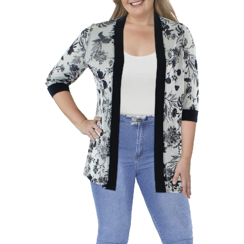 R&M Richards Womens Petites Mesh Floral Duster Blazer Slimming Women's Blazer