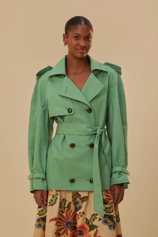 Green Short Trench Coat Stole Shawl Scarf