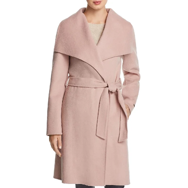 Tahari Ellie Women's Handmade Double Face Warm Wool Wrap Coat Herringbone Houndstooth Plaid