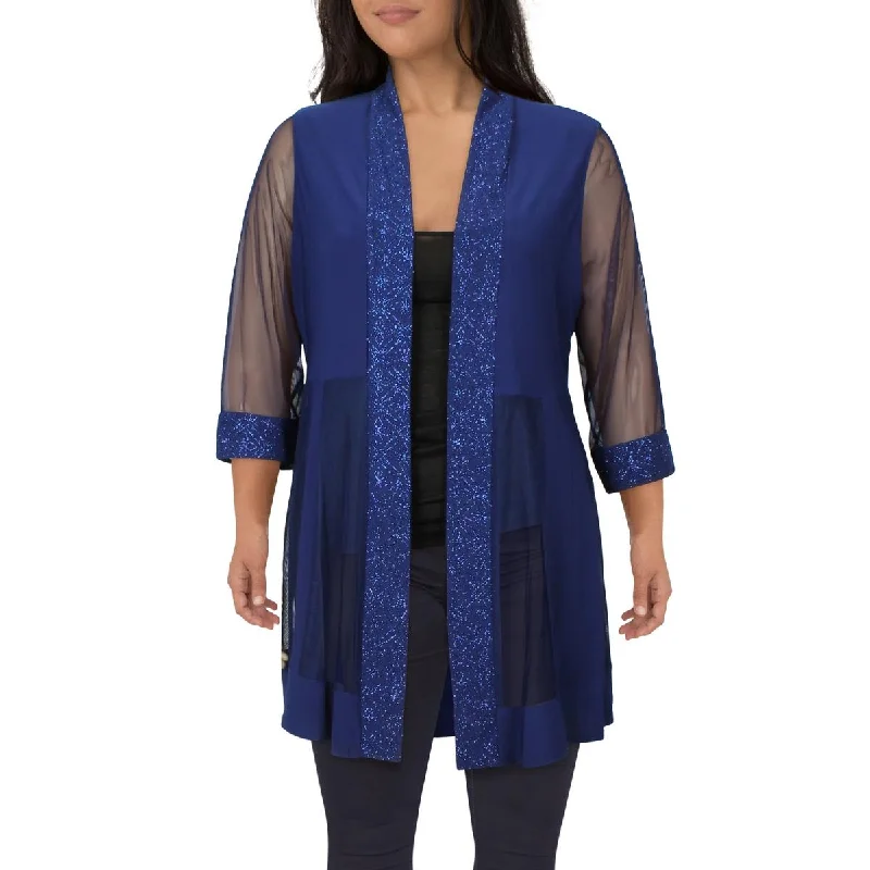 R&M Richards Womens Plus Glitter Open Front Duster Blazer Women's Classic Blazer