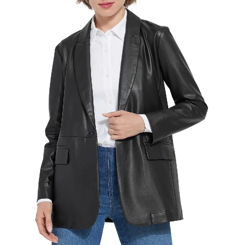 Lysse Womens Eira Collar Faux Leather One-Button Blazer Women's High-End Blazer
