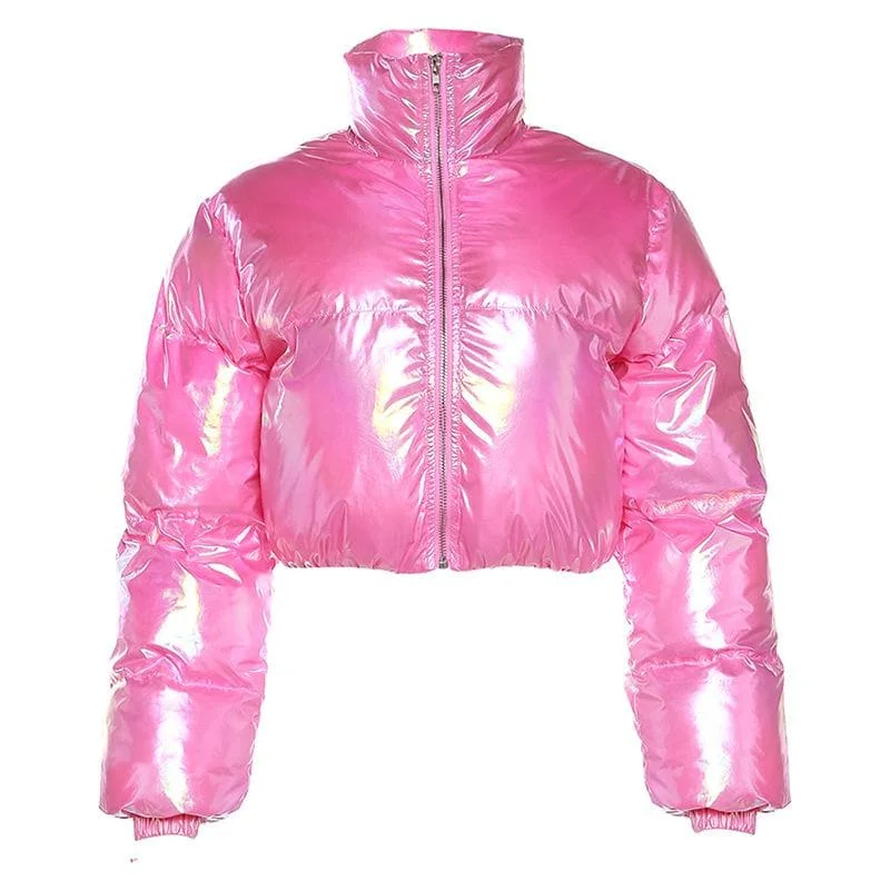 High neck metallic long sleeve zip-up solid metallic winter coat Pleated Ruffled tiered High neck metallic long sleeve zip-up solid metallic winter coat Pleated Ruffled tiered