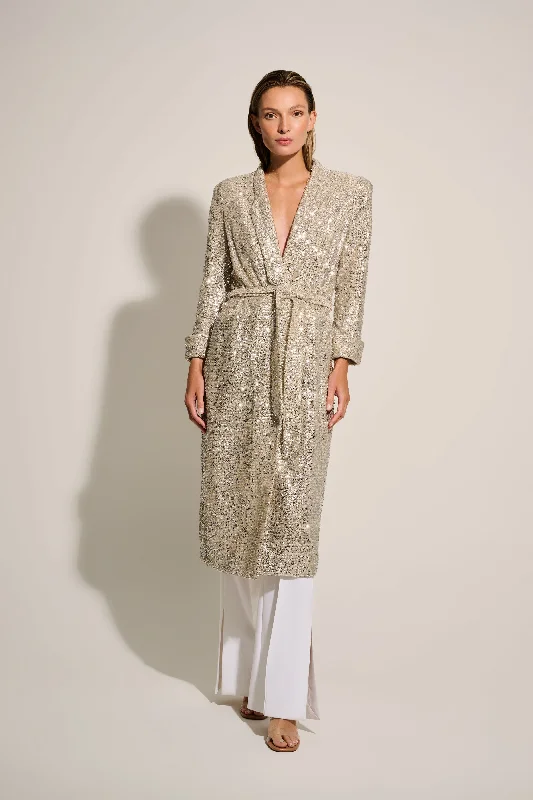 CHARLENE BLAZER DRESS- SEQUINED CHAMPAGNE Women's Solid Blazer
