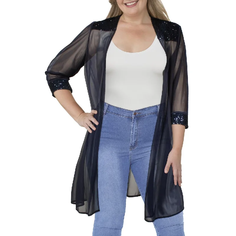 R&M Richards Womens Knit Embellished Duster Blazer Women's Vintage Jacket
