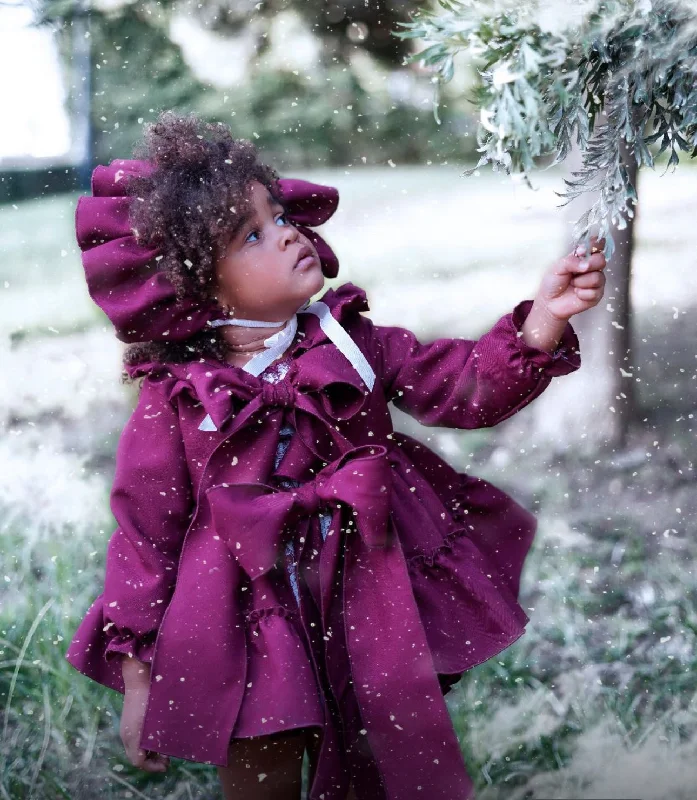 Burgundy Bow Coat Striped Polka Dot Floral