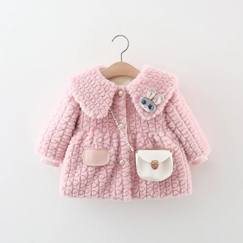 Girls Solid Color Large Lapel Circle Striped Coat Suede Faux Fur Shearling