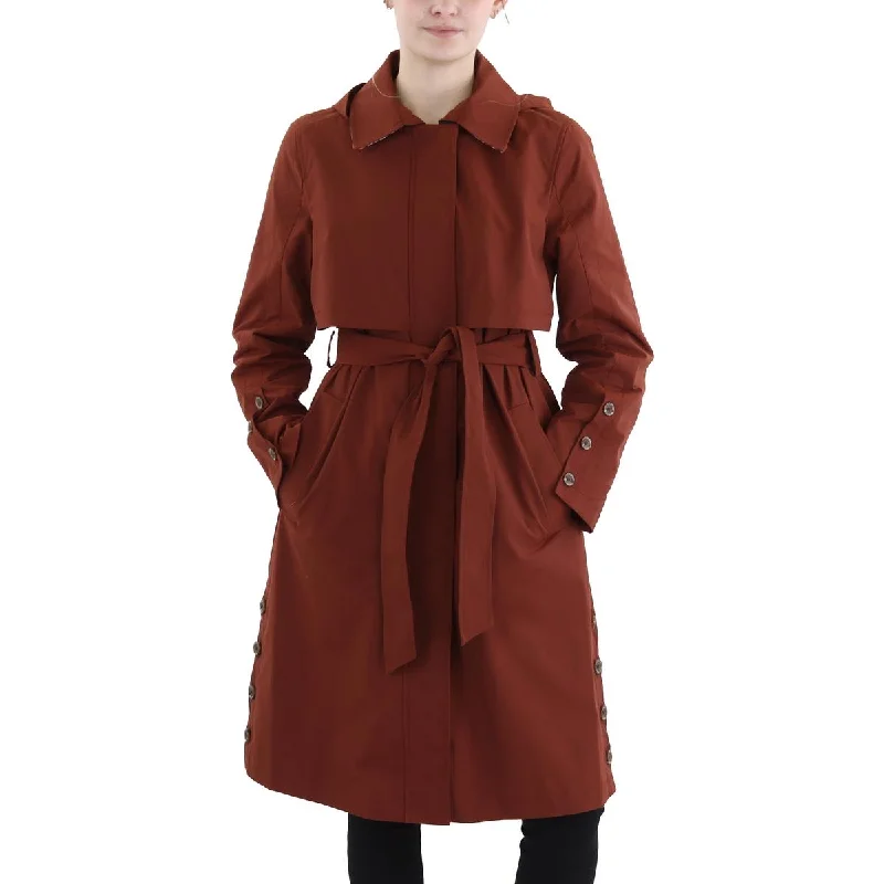 Sam Edelman Womens Lightweight Midi Trench Coat Print Jacquard Embroidered
