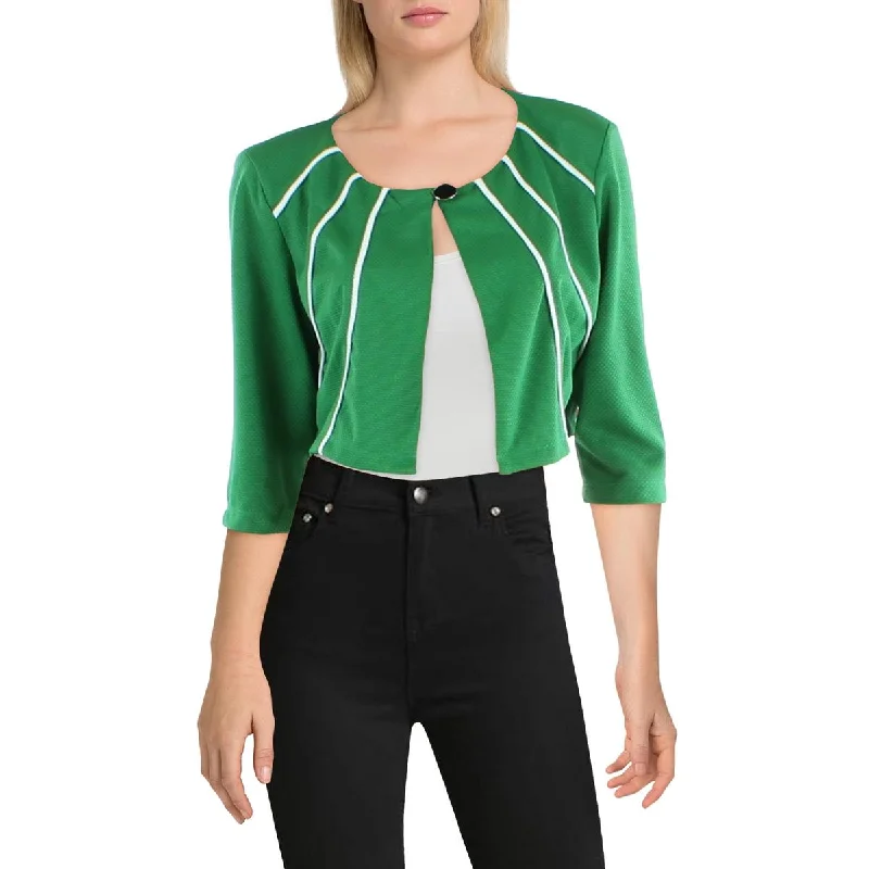 NY Collection Womens Crop Pintuck One-Button Blazer Women's Trendy Jacket