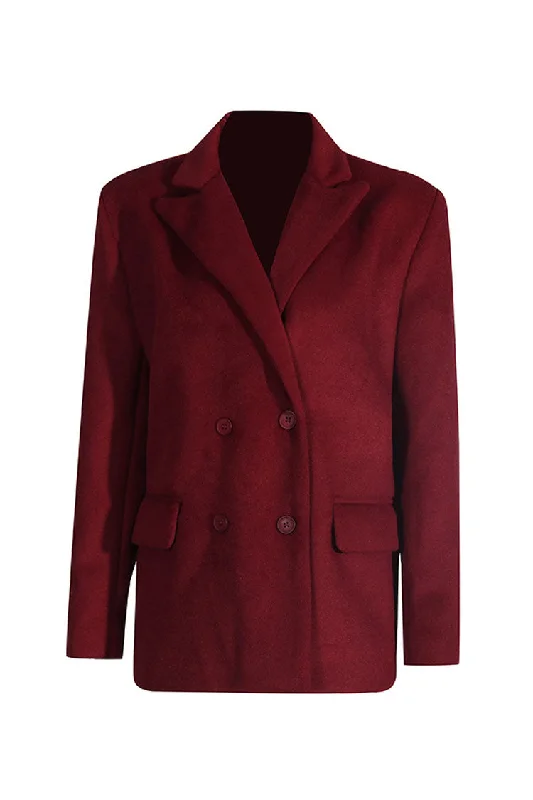 Vintage Lapel Collar Double Breasted Long Sleeve Faux Wool Oversized Blazer Women's Patchwork Suit Vintage Lapel Collar Double Breasted Long Sleeve Faux Wool Oversized Blazer Women's Patchwork Suit
