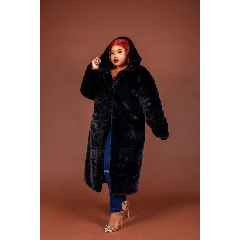 Faux Fur Hooded Coat Nylon Polyester Spandex