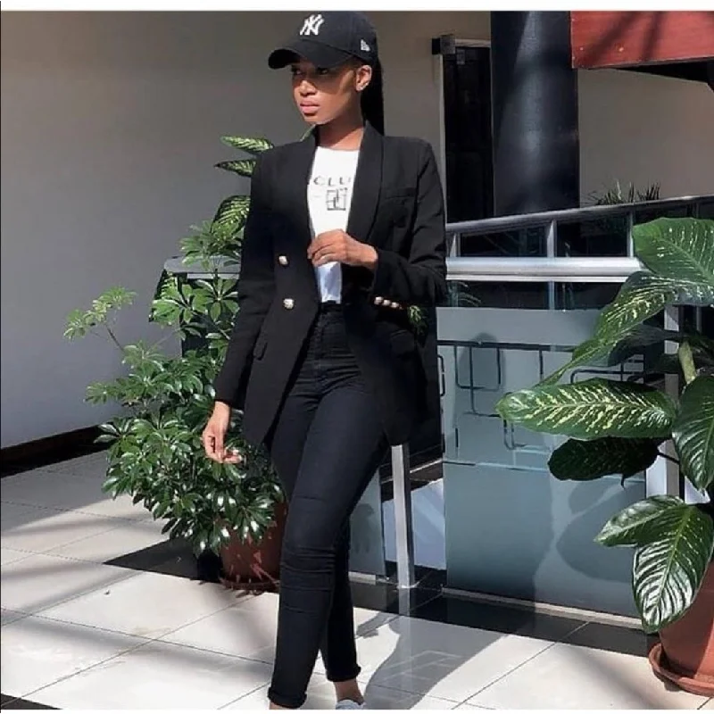 Double Breasted Blazer Women's Casual Suit